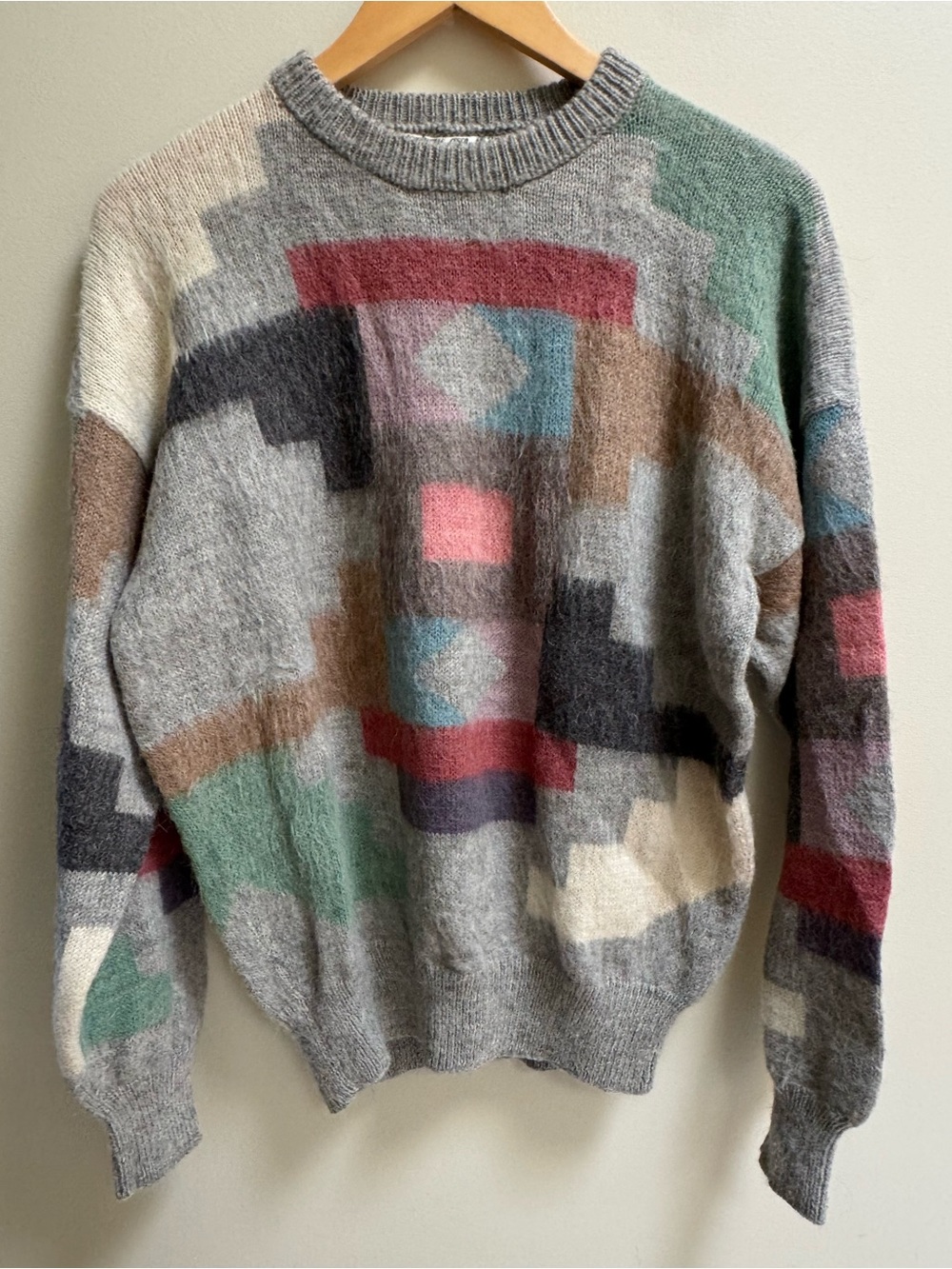 Vintage Artesanias Cusco 100% Alpaca Sweater Geo-Color Block - Gray Multi